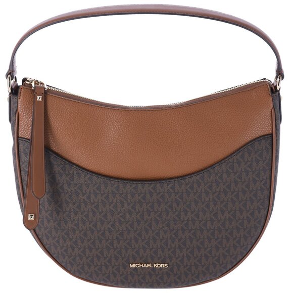 MIchael Kors Dover Large Half Moon Shoulder Bag Hobo Brown MK Signature - Picture 1 of 6